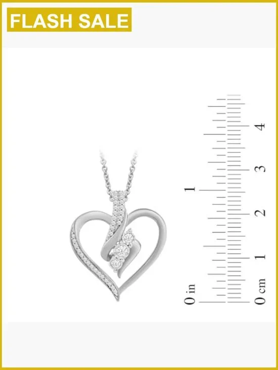 Sterling Silver Diamond Heart Pendant Necklace 18 Inch Chain - Picture 5 of 7
